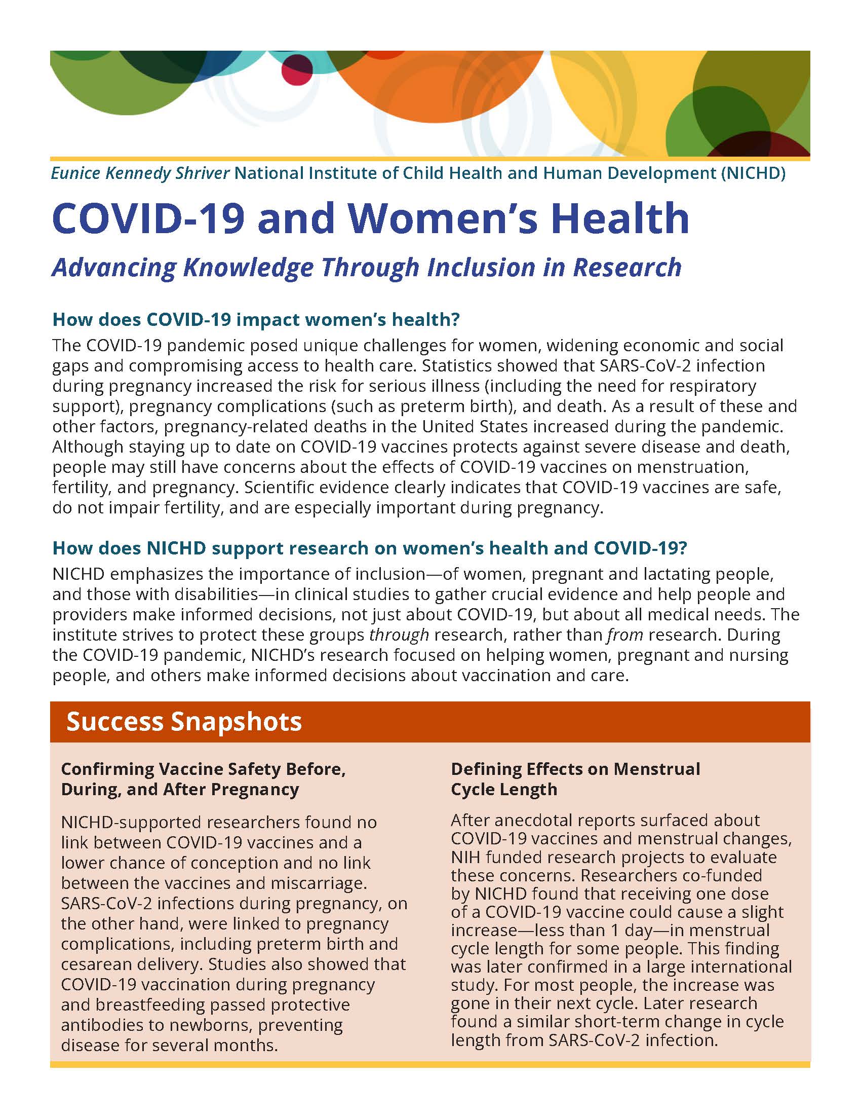 COVID19 and Women's Health NICHD Eunice Kennedy Shriver National Institute of Child Health